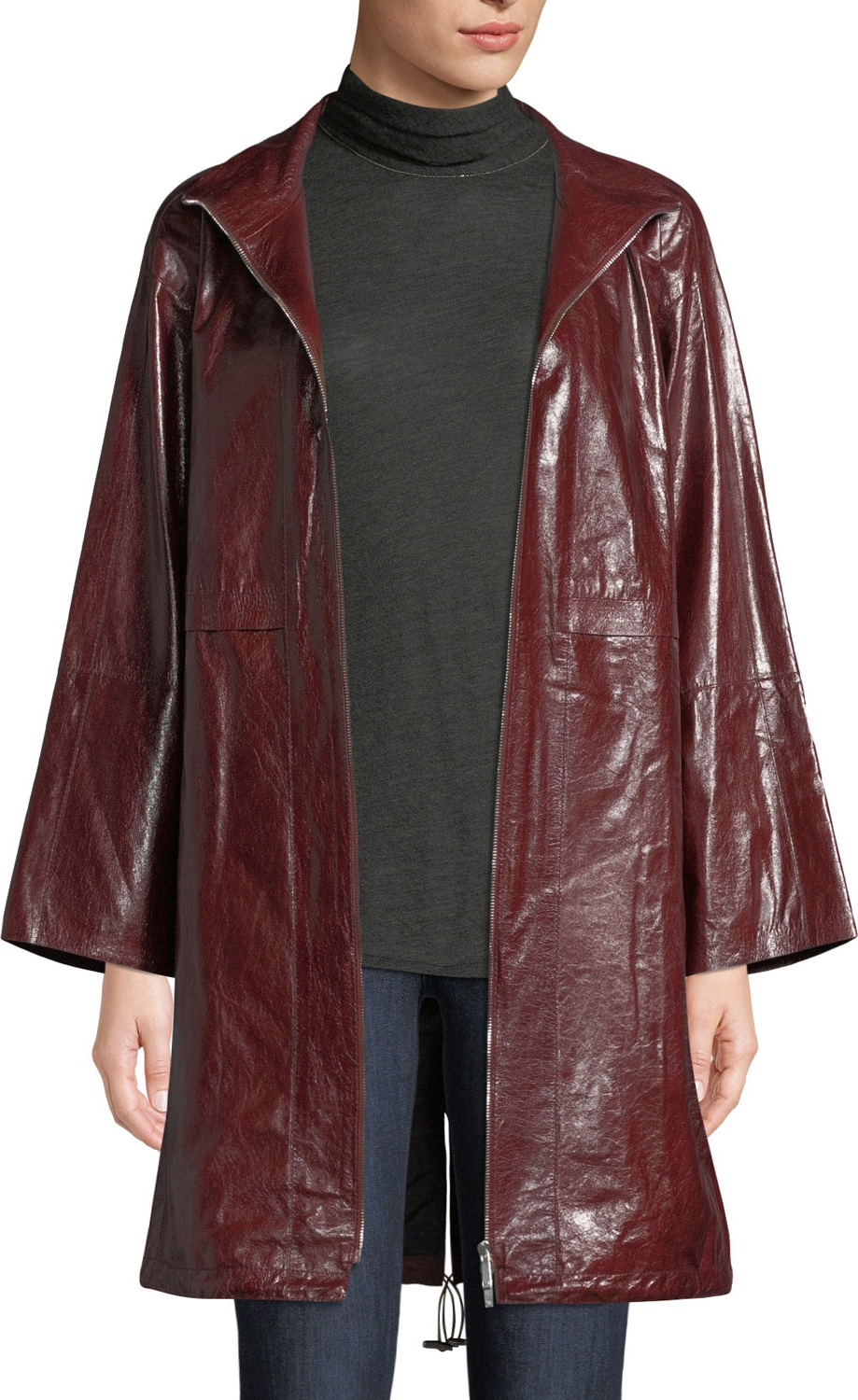 Lafayette 148 New York Minerva Zip-Front Lacquered Lambskin Leather Jacket