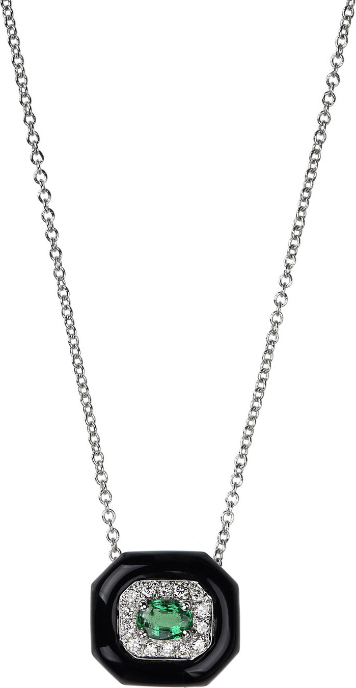 Nikos Koulis 18k White Gold Oui Diamond & Emerald Pendant