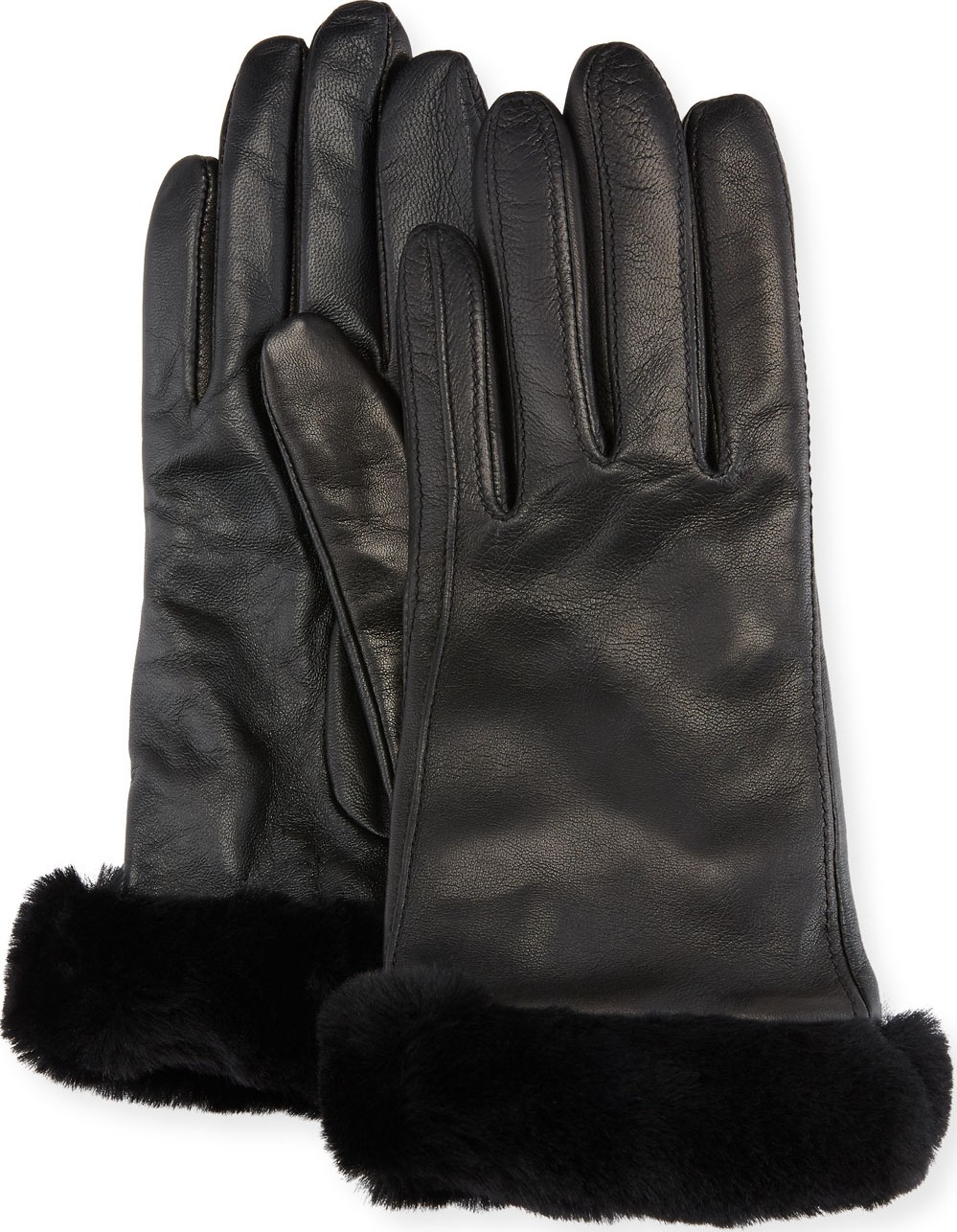 UGG Leather Gloves w/ Shearling Fur Cuffs
