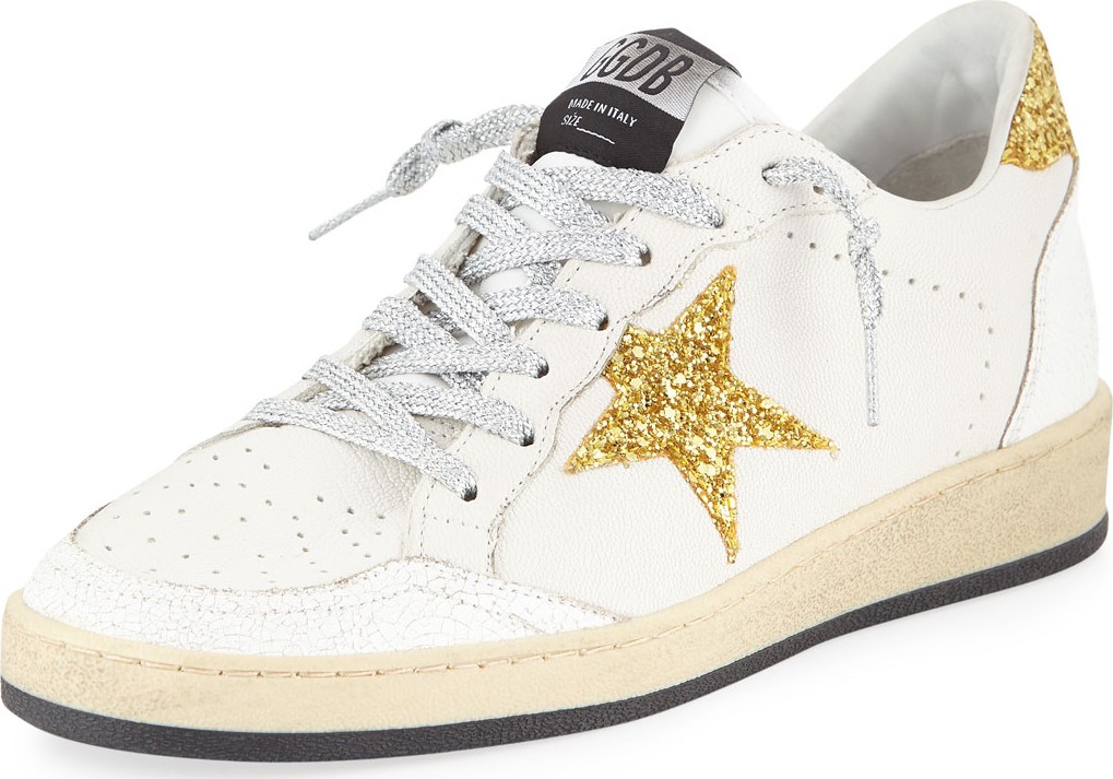 Golden Goose Deluxe Brand Ball Star Glitter & Leather Sneakers with Shimmer Laces