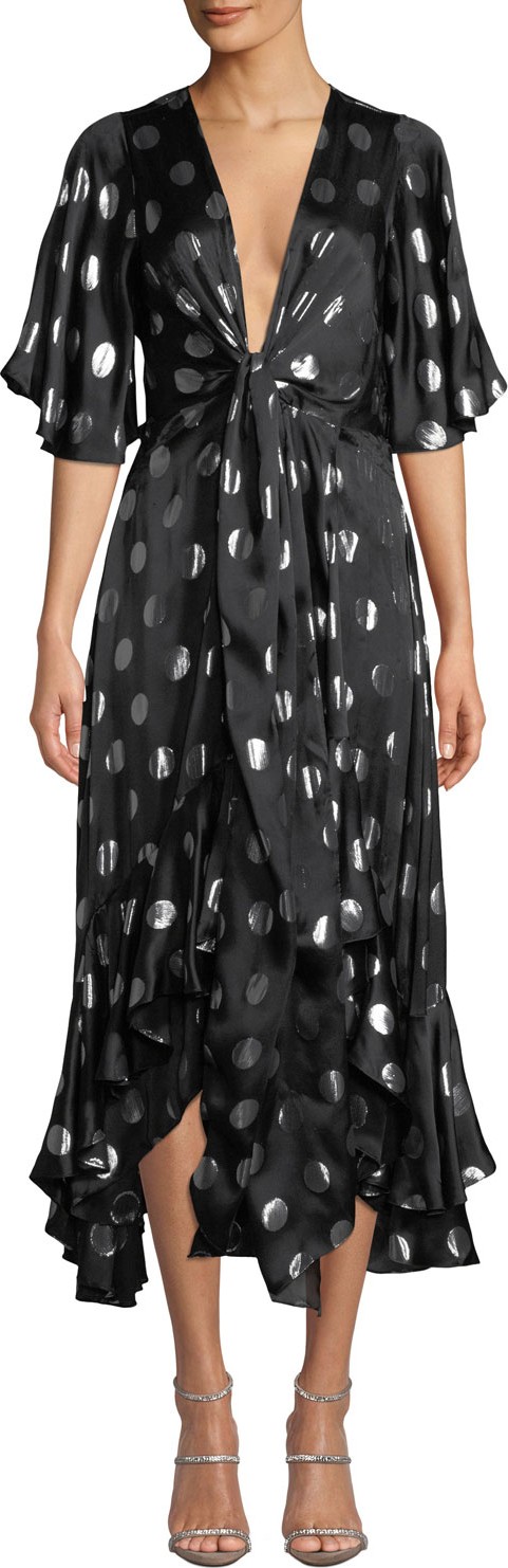 DIANE von FURSTENBERG Sareth Metallic Dot-Print Ruffle Midi Dress