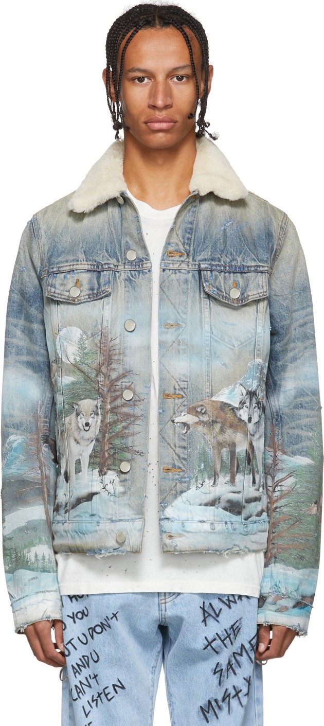 Amiri Blue Denim Airbrush Trucker Jacket