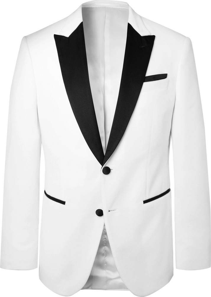 HUGO BOSS White Helward Slim-Fit Satin-Trimmed Cotton-Velvet Tuxedo Jacket