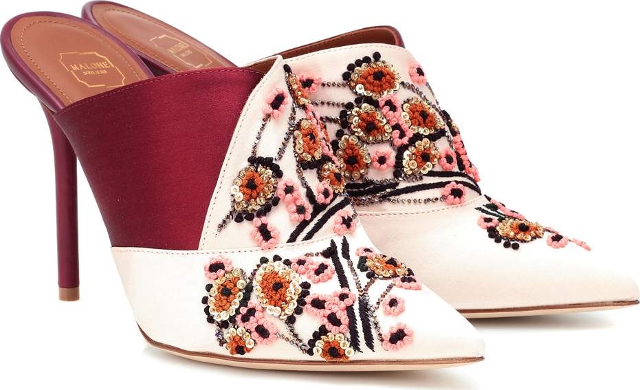 Malone Souliers Portia 100 embroidered satin mules