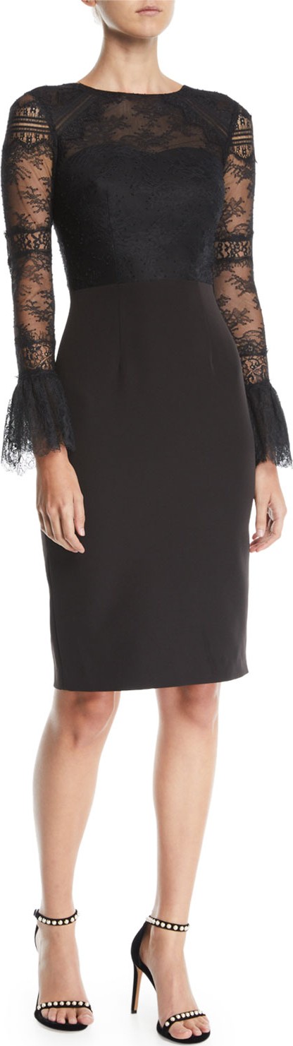 David Meister Lace Bell-Sleeve Cocktail Dress