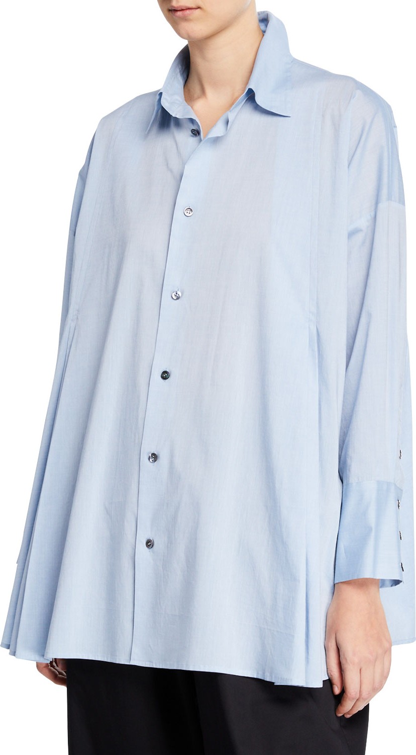 eskandar Cotton Button-Front Swing Shirt