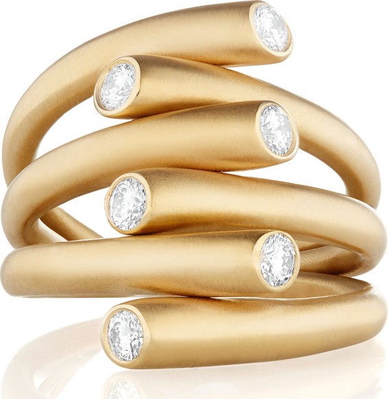 Carelle 18k Multi-Row Ring with Diamonds, Size 6.5