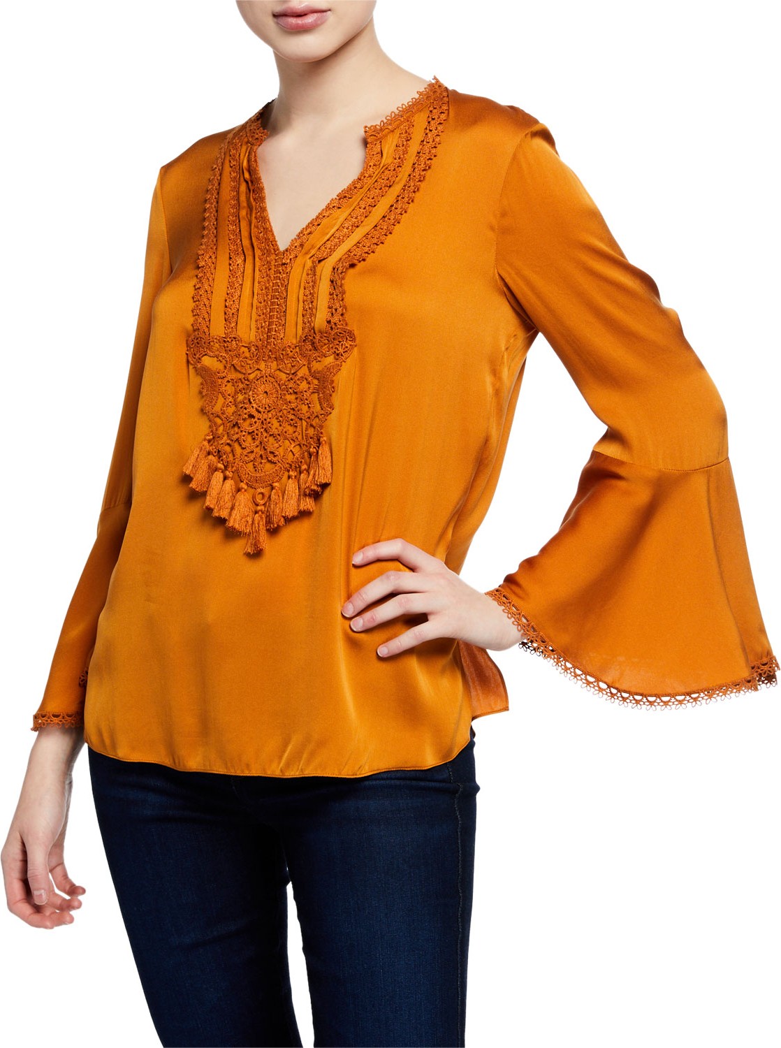 KOBI HALPERIN Paulette V-Neck Long-Sleeve Silk Blouse KOBI HALPERIN Paulette V-Neck Long-Sleeve Silk Blouse