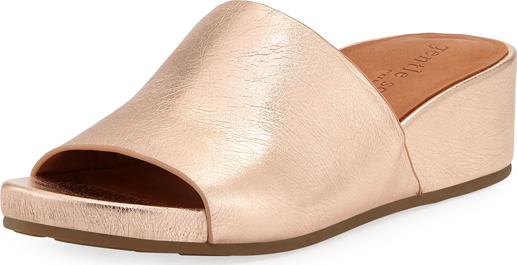 Gentle Souls Gisele Metallic Leather Demi-Wedge Slide Sandals