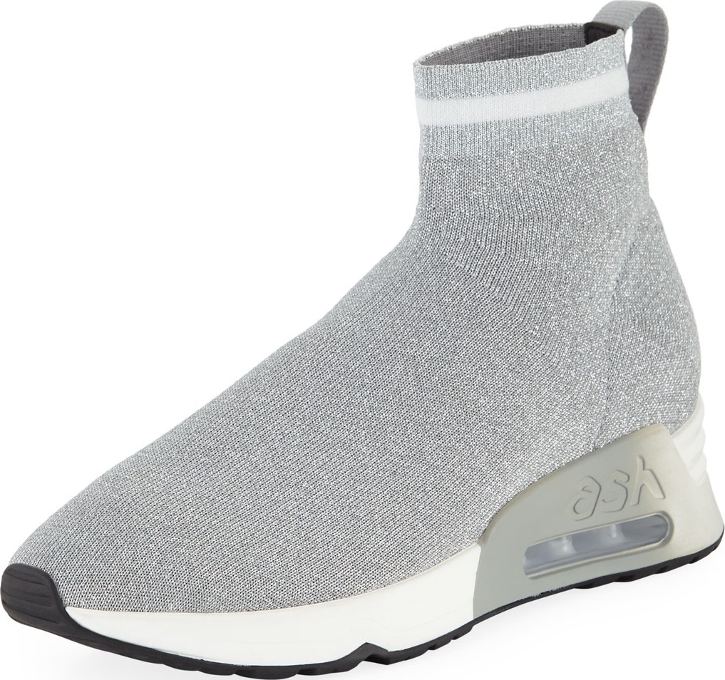 ASH Lovely Metallic Knit High-Top Sock Sneakers