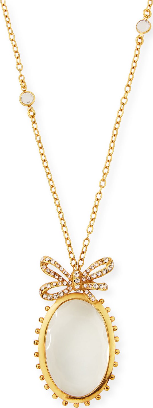 Oscar De La Renta Long Bow Pave Pendant Necklace
