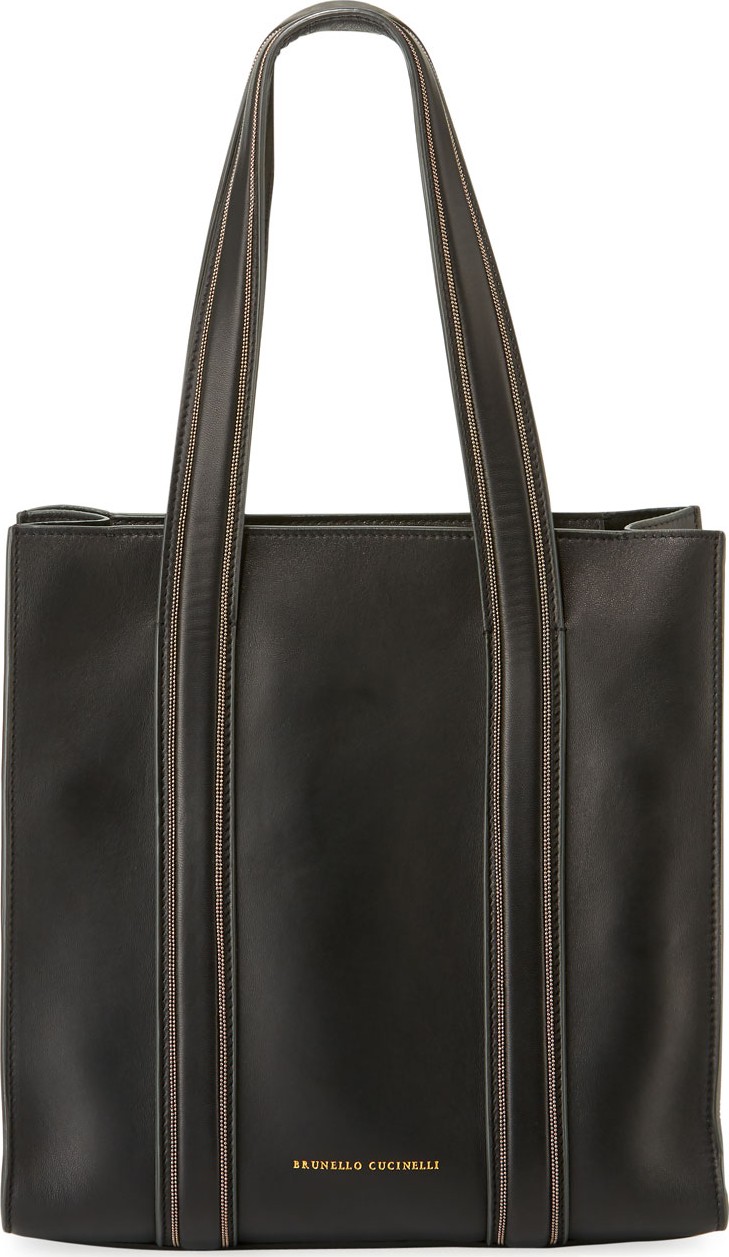 Brunello Cucinelli Smooth Leather Tote Bag with Monili Trim