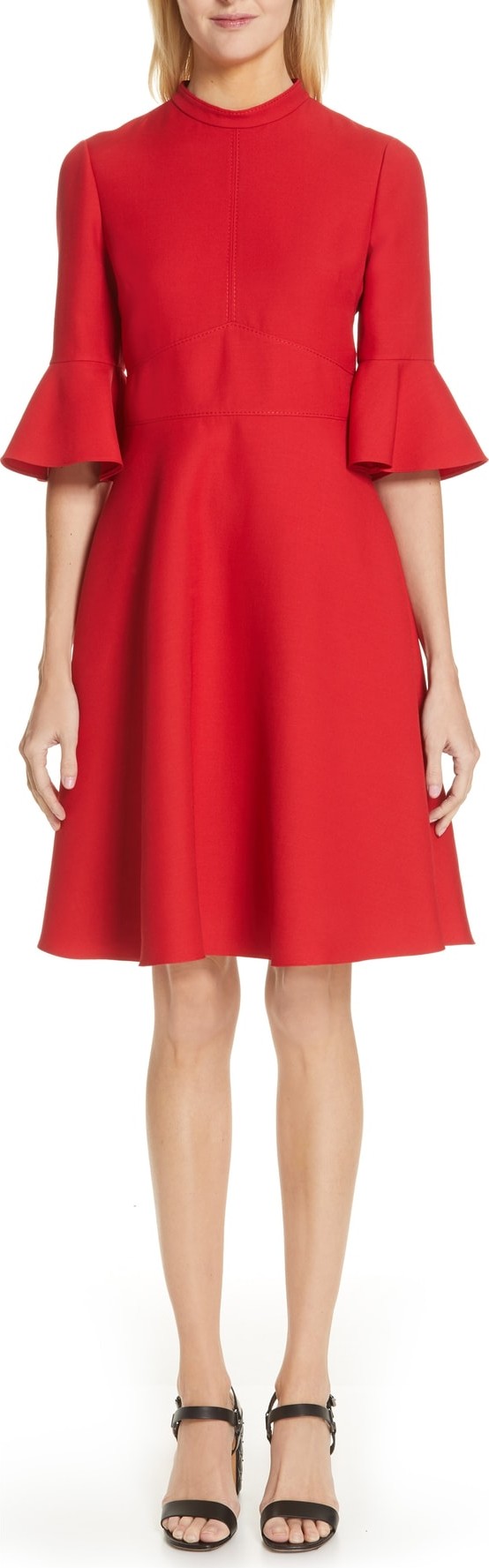 Valentino Ruffle Sleeve Crepe Dress
