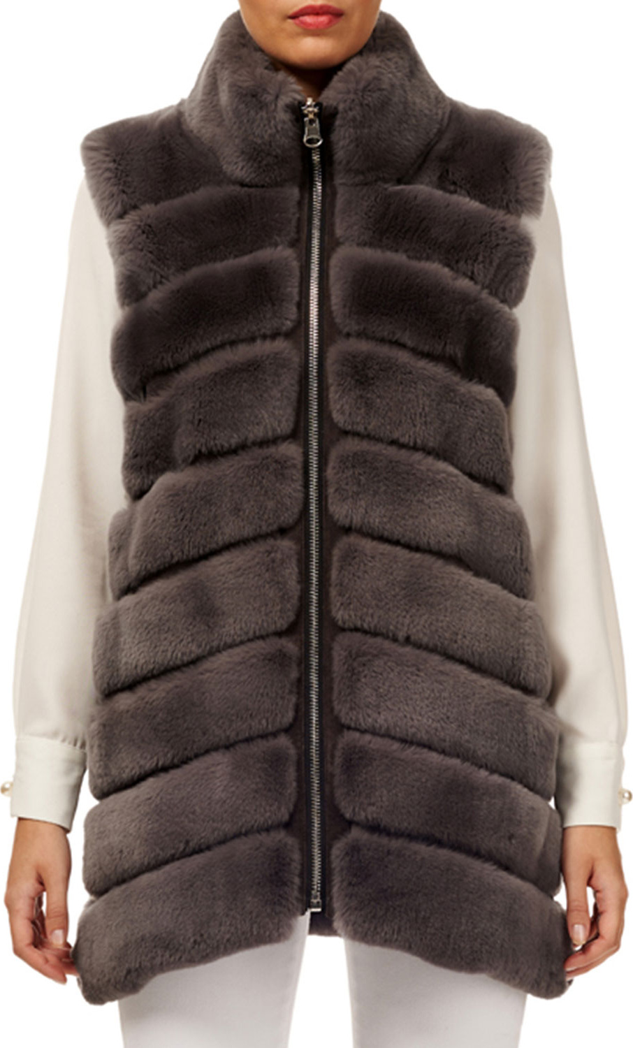 Gorski Horizontal Rabbit Fur Reversible Zip-Front Vest