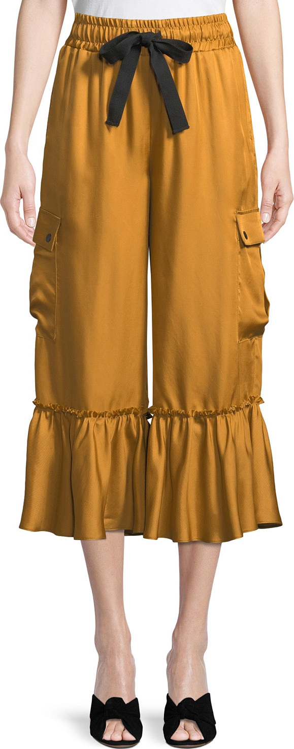 Cinq A Sept Tous Les Jours Prisilla Cupro Ruffle-Hem Wide-Leg Culottes