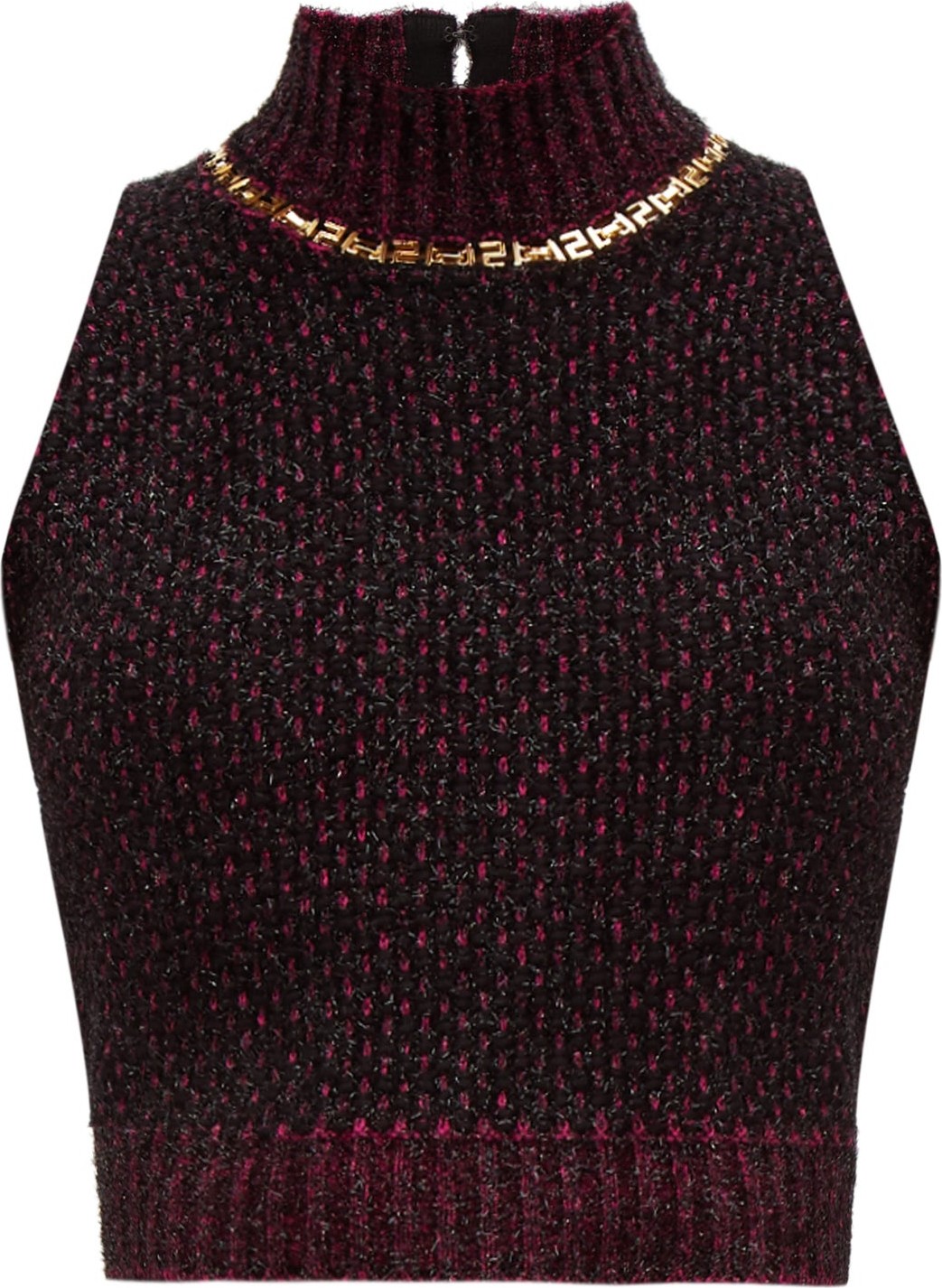 Versace Chain-embellished high-neck bouclé tank top