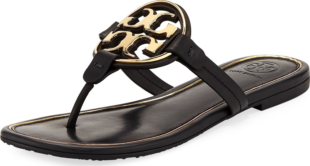 Tory Burch Miller Flat Metal Logo Slide Sandals