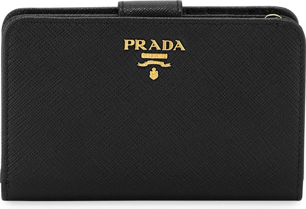 Prada Saffiano Triangle Bi-Fold Tab Wallet
