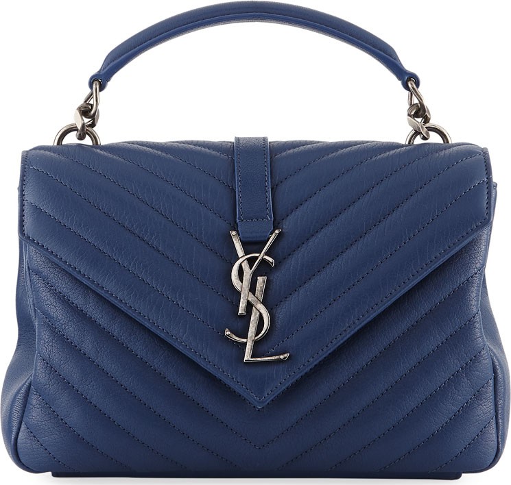 Saint Laurent College Medium Monogram YSL V-Flap Crossbody Bag - Silver Hardware