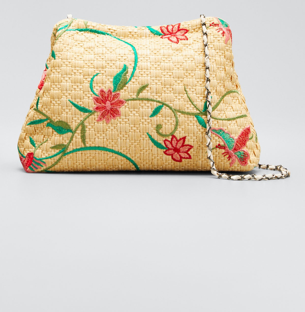 Maria La Rosa Vague Small Floral-Print Raffia Clutch Bag