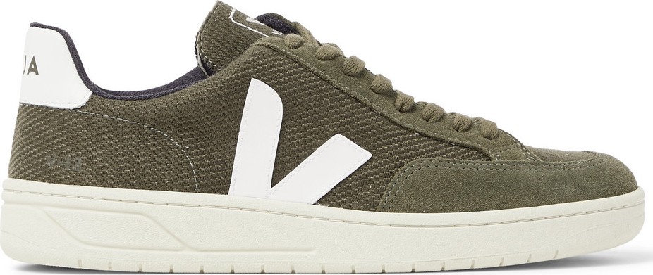 Veja V-12 Leather and Rubber-Trimmed Suede and B-Mesh Sneakers