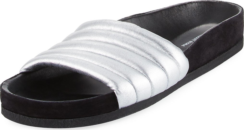 Isabel Marant Hellea Metallic Slide Sandals, Silver