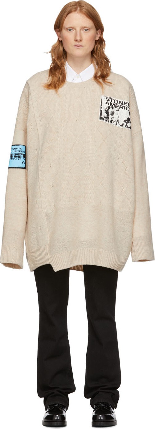 Raf Simons Off-White Merino Oversized Patch Sweater