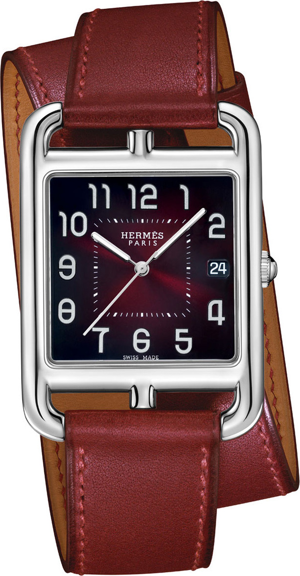 HERMÈS Cape Cod PM Stainless Steel & Double Tour Leather Strap Watch