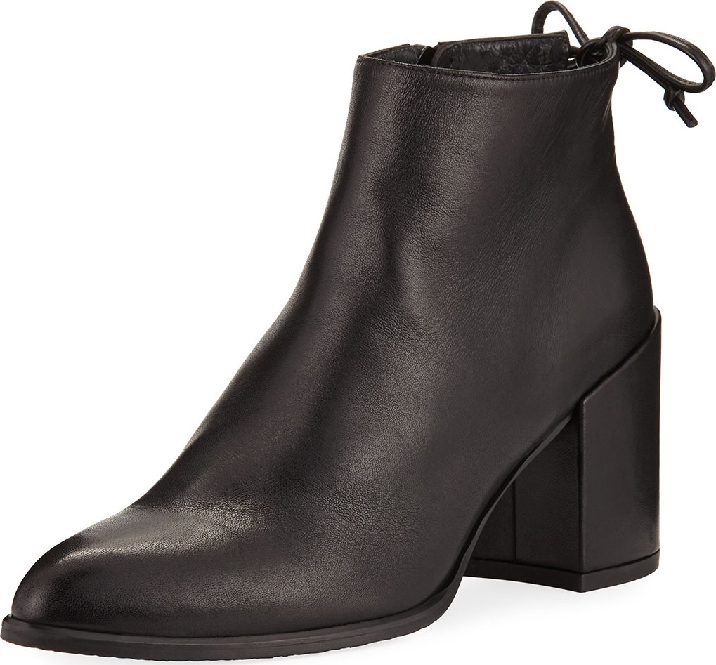 Stuart Weitzman Loft Block-Heel Leather Bootie, Black