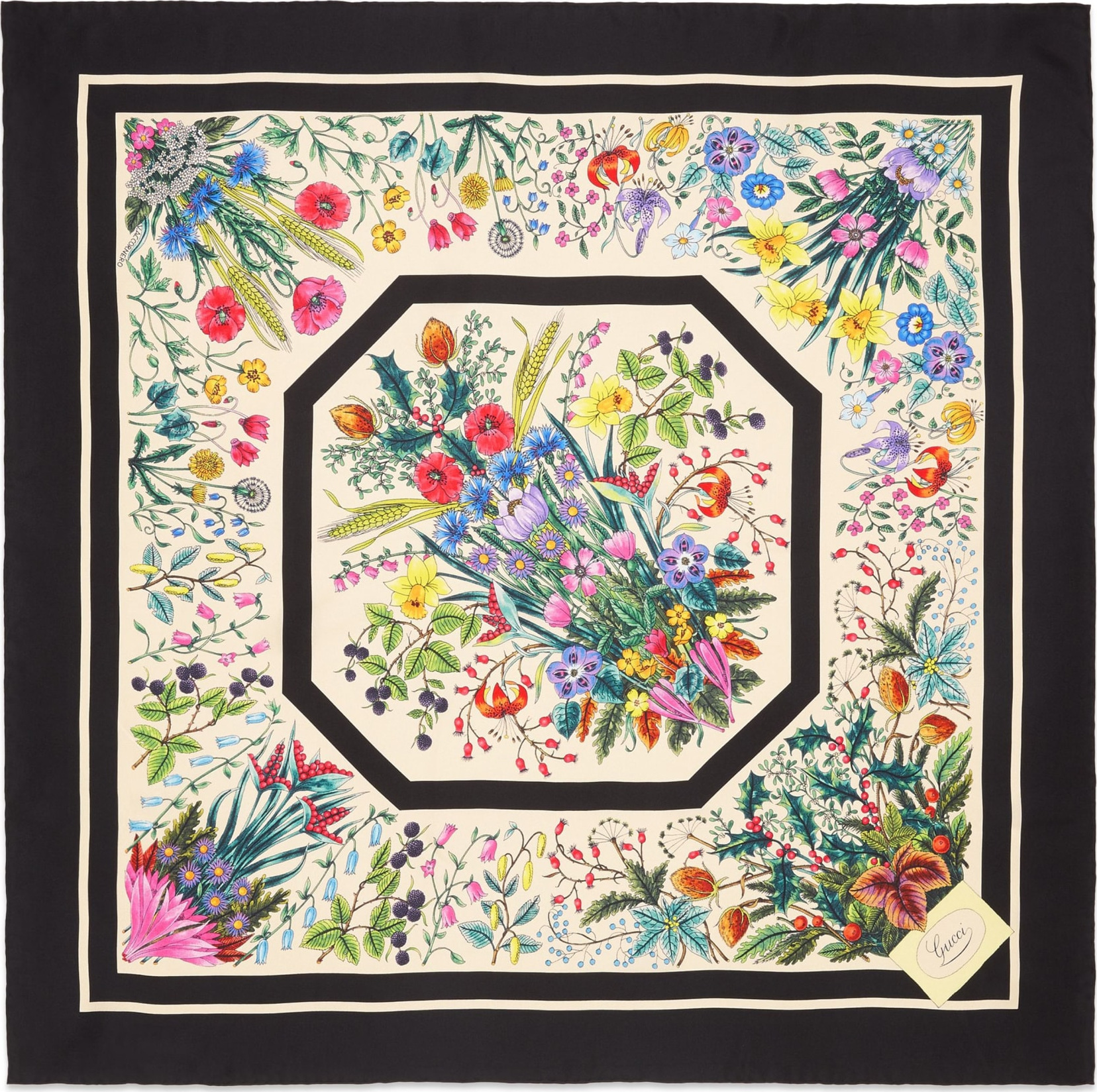 Gucci Festival Floral Square Silk Scarf