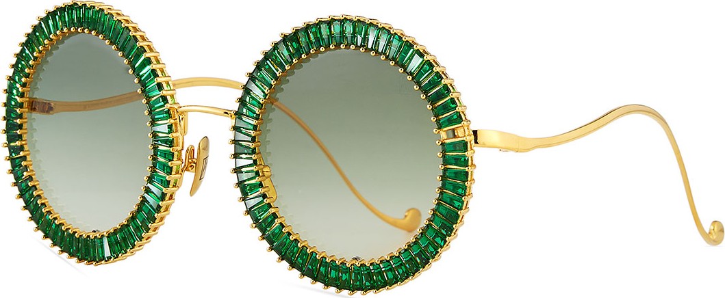 Anna Karin Karlsson Magic You Round Sunglasses w/ Crystal Trim