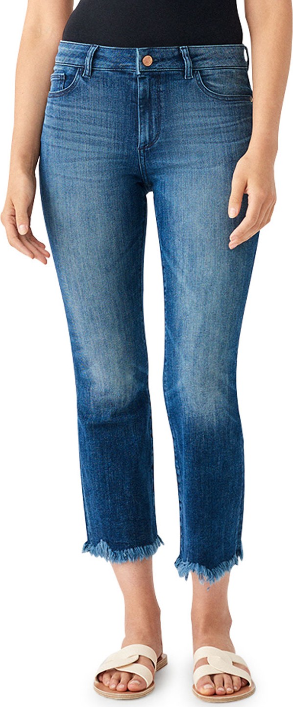 DL1961 Bridget Crop Mid-Rise Boot-Cut Jeans w/ Frayed Hem