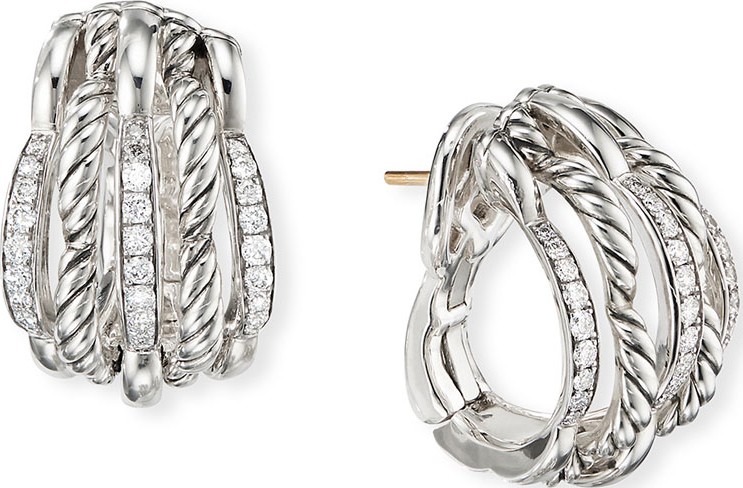 David Yurman Tides Diamond & Cable Shrimp Hoop Earrings