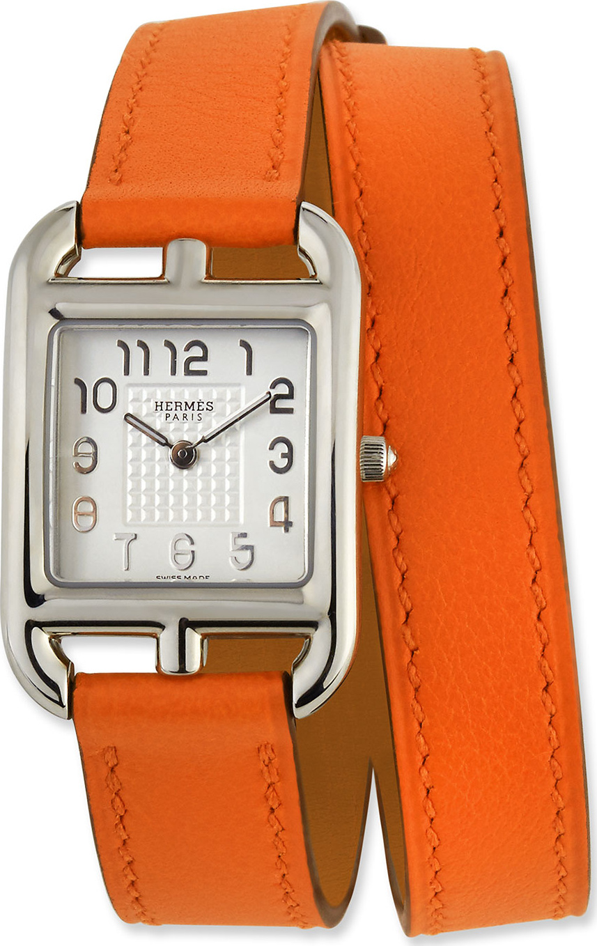HERMÈS Cape Cod PM Watch with Orange Leather Strap