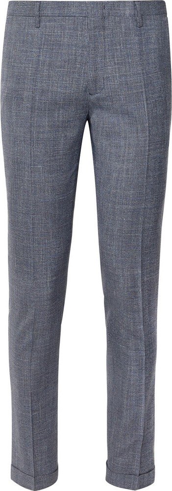 Paul Smith Navy Soho Slim-Fit Tapered Puppytooth Wool, Silk and Linen-Blend Suit Trousers