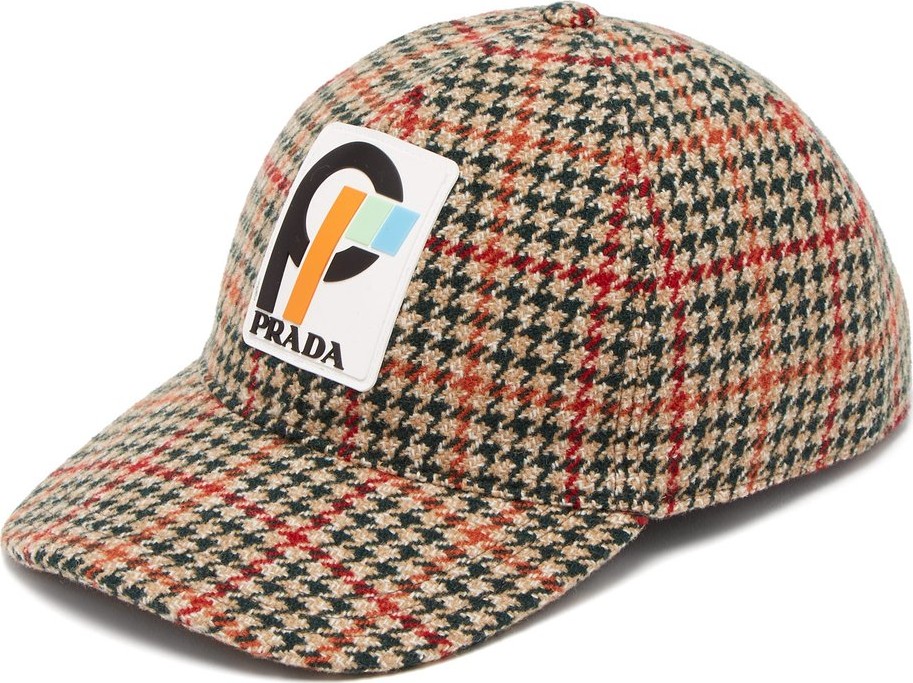 Prada Houndstooth wool-tweed cap