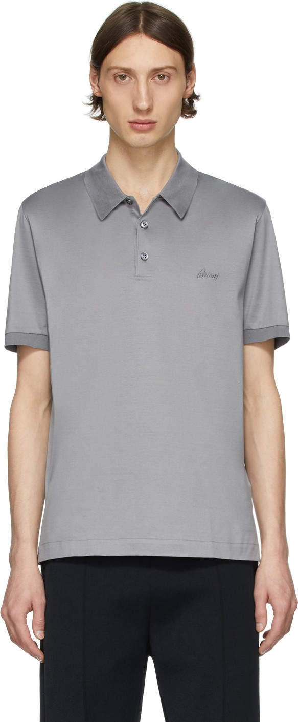 Brioni Grey Logo Polo