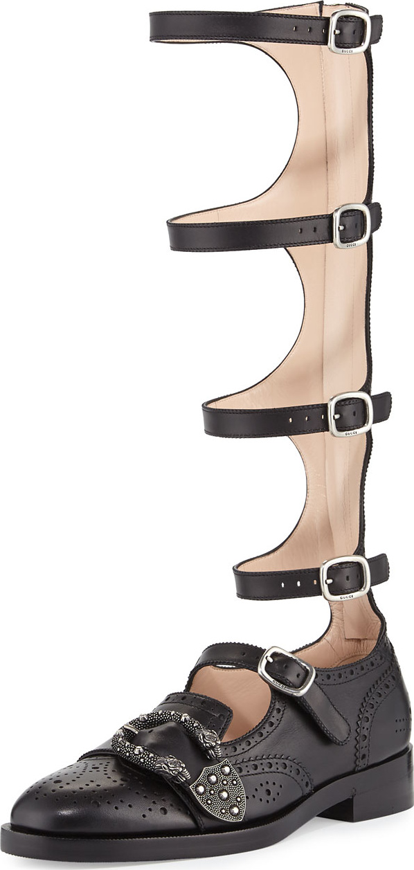 Gucci Leather Brogue Gladiator Boot, Black