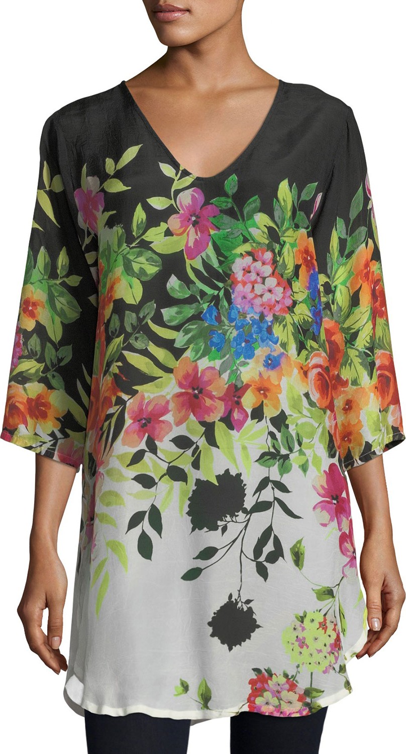 Johnny Was Betty Floral-Print V-Neck Top