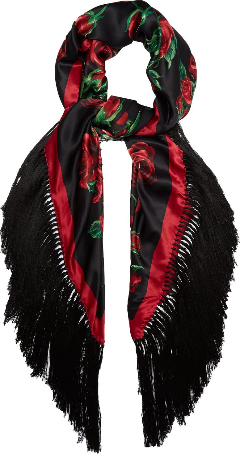 Dolce & Gabbana Rose-print silk-blend scarf