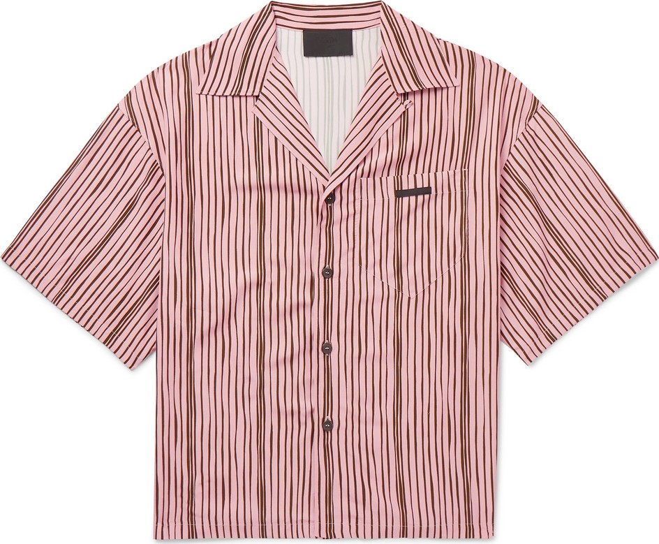 Prada Oversized Camp-Collar Striped Voile Shirt