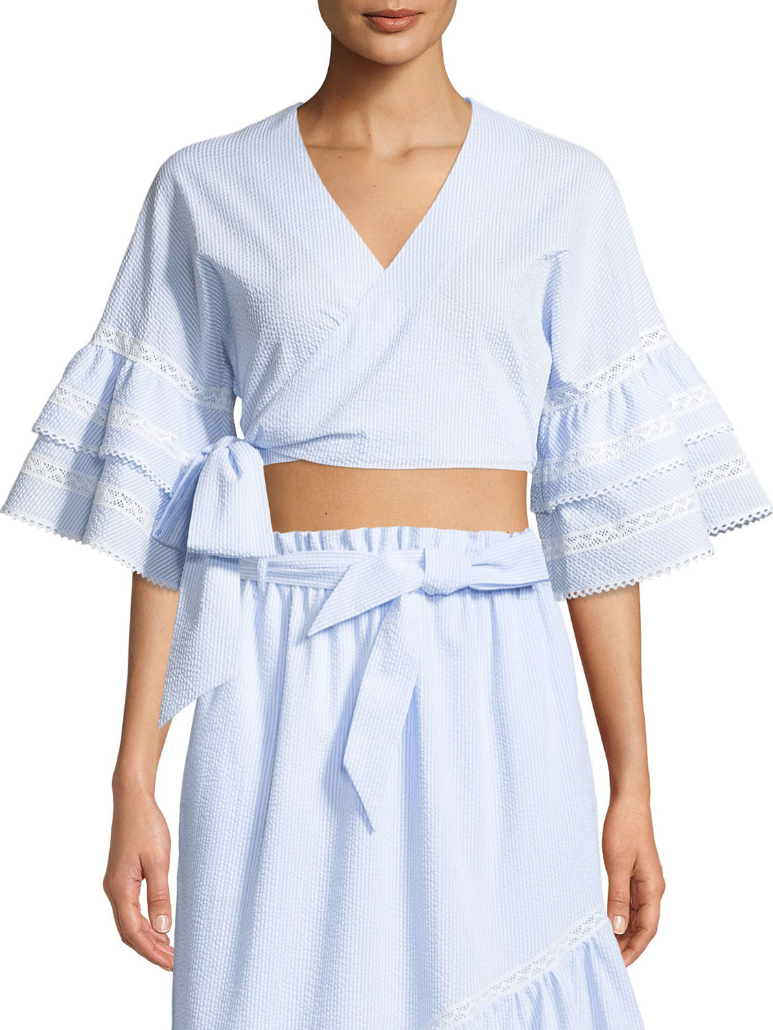 Jonathan Simkhai Striped Side-Tie Ruffle-Sleeve Top