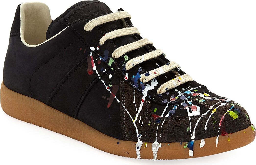 Maison Margiela Men's Splatter-Print Painter Low-Top Sneakers, Black Pattern Maison Margiela Men's Splatter-Print Painter Low-Top Sneakers, Black Pattern