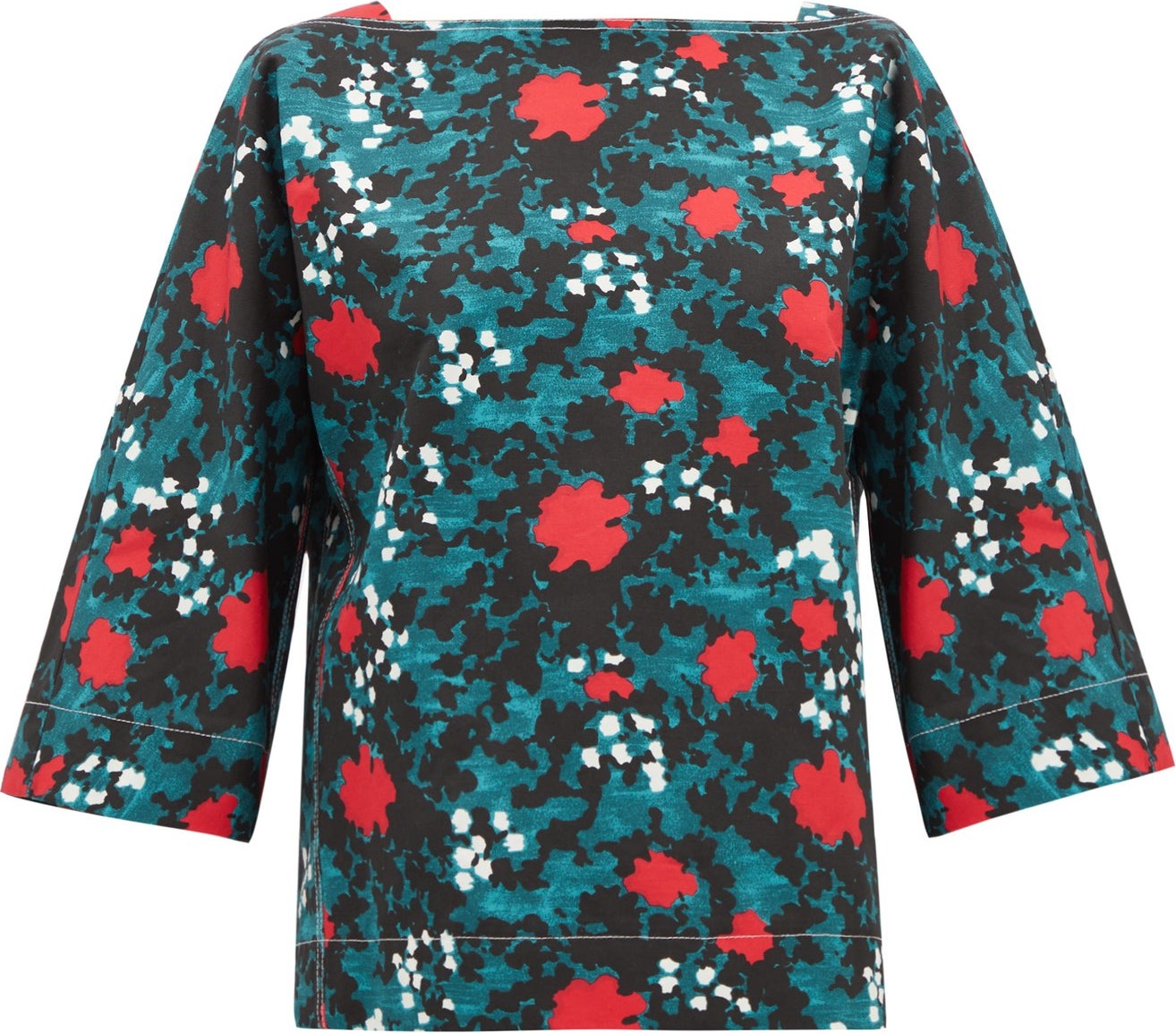 Marni Floral-print boat-neck cotton-blend top
