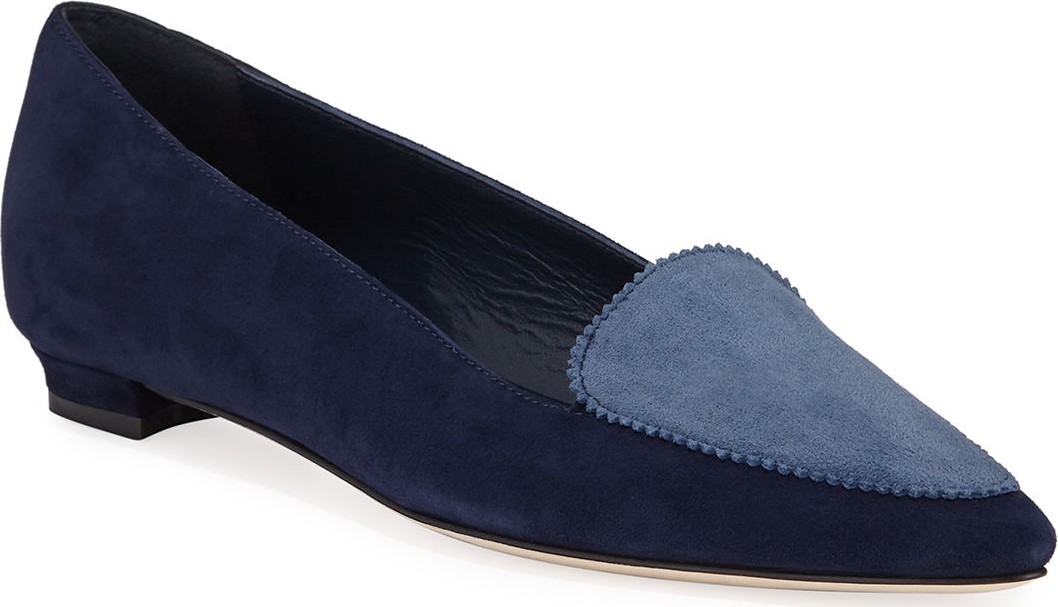 Manolo Blahnik Agos Two-Tone Suede Ballerina Flat Loafers