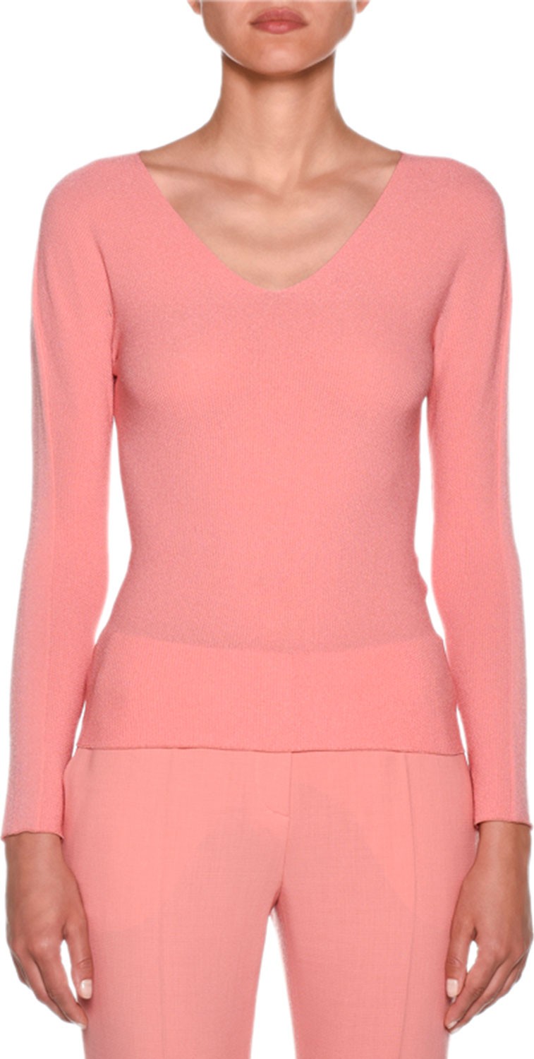 Giorgio Armani Long-Sleeve V-Neck Mesh Top
