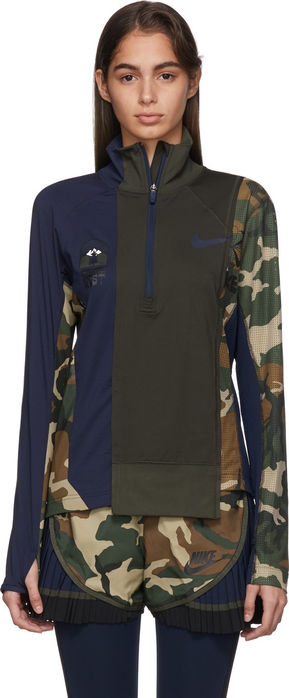 Nike Green & Navy Sacai Edition Half-Zip Running Jacket