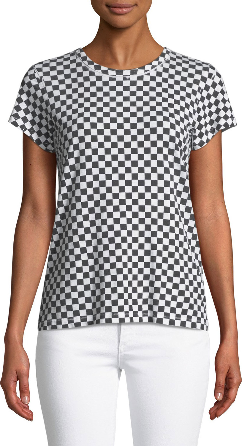 Rag & Bone Check-Print Crewneck Cotton Tee