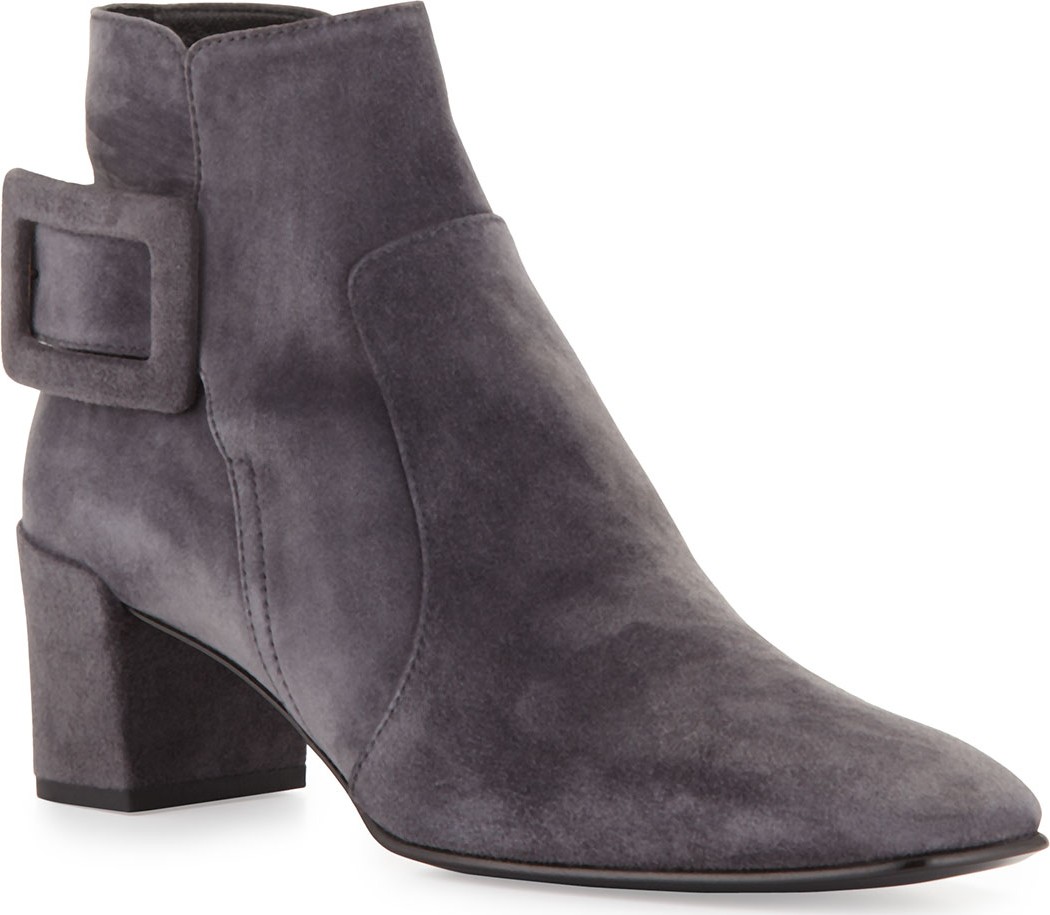 Roger Vivier Polly Suede Side-Buckle Ankle Boot