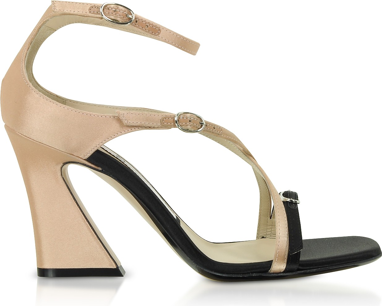N°21 Black & Peach Satin Mid-Heel Sandals